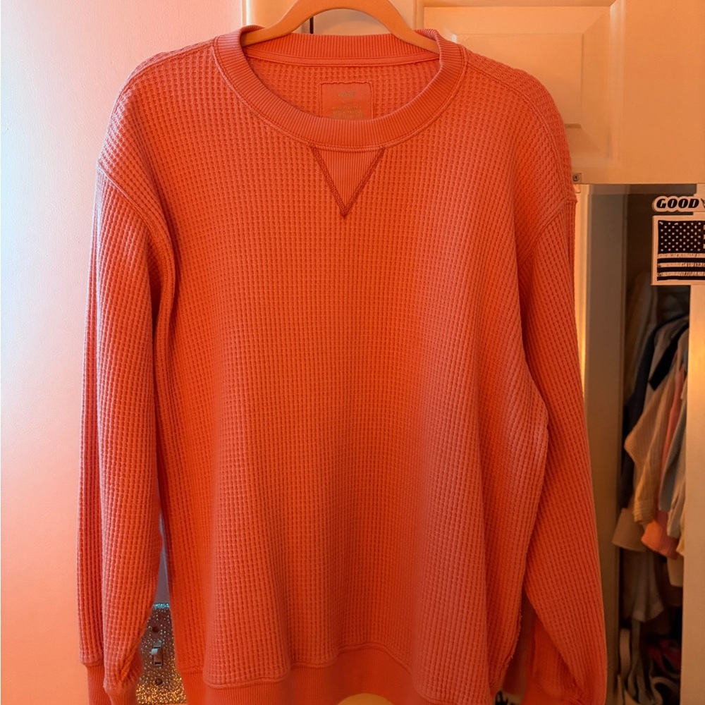 Aerie Coral Waffle Knit Sweatshirt